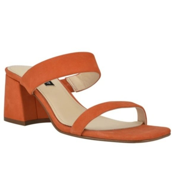 Nine West Shoes - Nine West Galvin Block Heel Slide Sandals Orange Suede -7.5